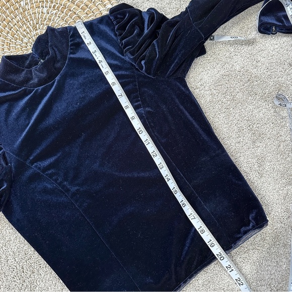 Misa Los Angles Dita Velvet Top Puffed Longsleeve Mock Neck Whimsigoth in Navy M - Picture 10 of 16
